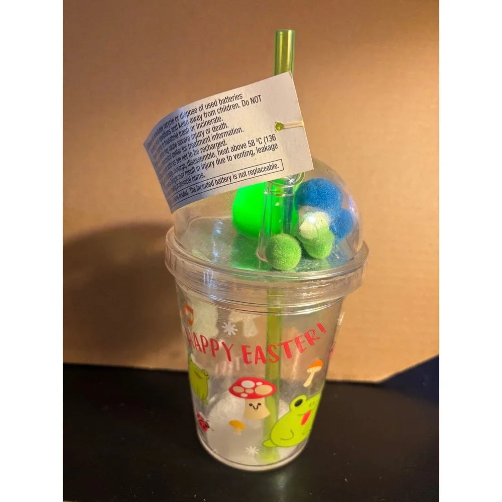 Keroppi Light-Up Straw Tumbler Cup Kids Frog Dome Lid Glitter NEW